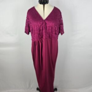 Bloomchic Dress Women's 3X Purple Wrap Short Sleeve Laced Overlay VNeck Maxi NWT